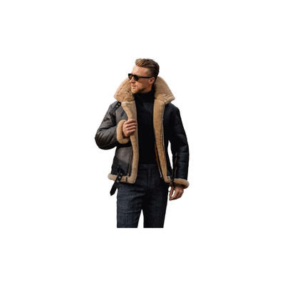 Pilotenjacke Herren schwarz Lammfell - Winter Pelz gefüttert