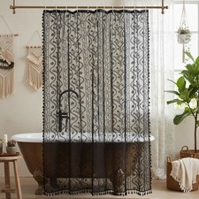 WAZZIO Black Lace Shower Curtain - Vintage Pretty Floral Sheer Shower Curtains
