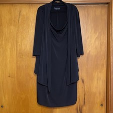 Connected Woman 1 Piece Black Dress & Jacket Drape Cowl Neck Excellent Condition