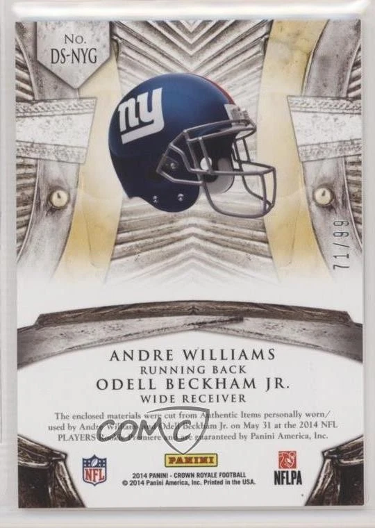 2014 Crown Royale Dual Rookie Silhouettes /99 Andre Williams Odell Beckham Jr RC - Image 2 of 2