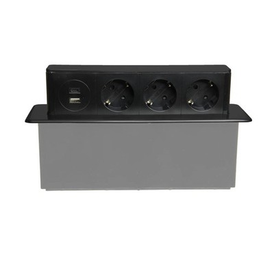 Plastrol x Amslight Einbau-Steckdose für Möbel mit 3× Schuko-Steckdosen
