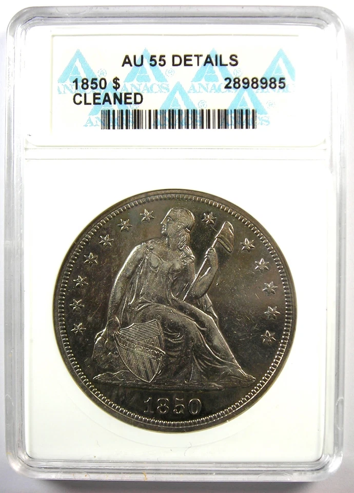 Dólar de plata libertad sentada 1850-P 1850 $1 - Certificado ANACS AU55 Detalles Foto 2 de 4