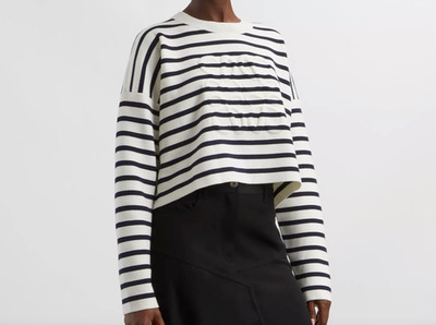NWT LOEWE Soft White/Navy Striped Embossed Anagram Sweater Size XS
