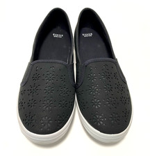 Evans Black Laser Cut Skater Shoes UK 7 EEE Extra Wide Slip On Trainers New