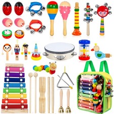 Kids Musical Instruments, 33Pcs 18 Types Wooden Percussion Instruments Tambourin