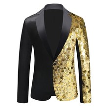 Men Sequined Suit Jacket Dance Dress Coat Blazer Glitter Host Costume Party Club
