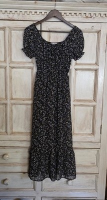 Wildflower Floral Maxi Dress XS Tie Front Elastic Waist Brunch Church Casual