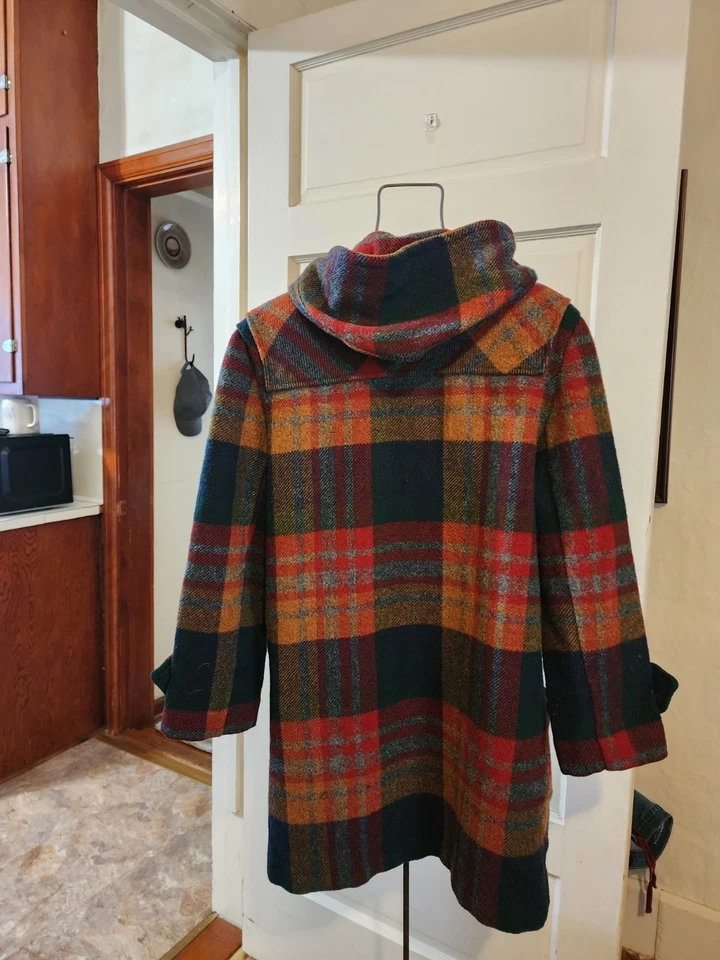 Casaco Duffle Parka ervilha xadrez lã alternar Doncaster vintage vermelho azul amarelo cinza - Imagem 2 de 4