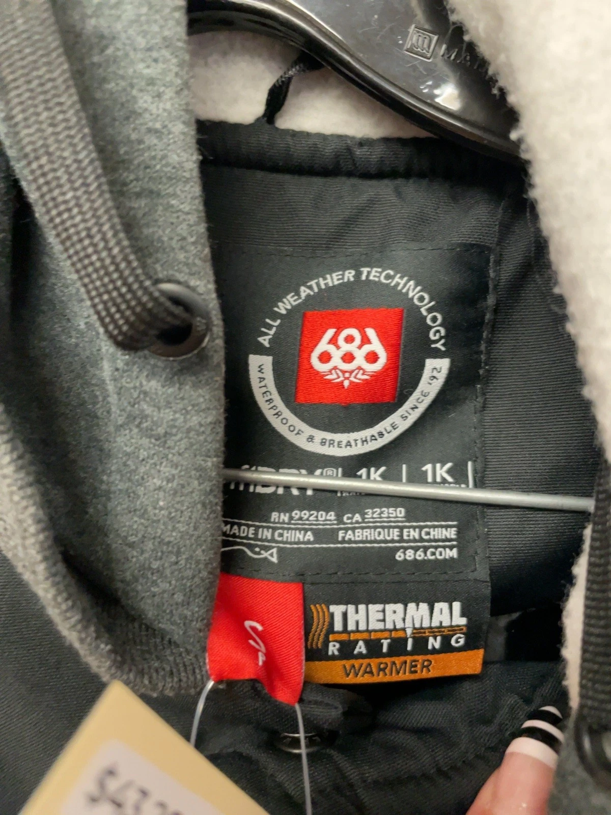 686 InfiDRY Quilted Hooded Jacket Mens Size S Black Grey Fleece Ski Snowboard - product detail image 2