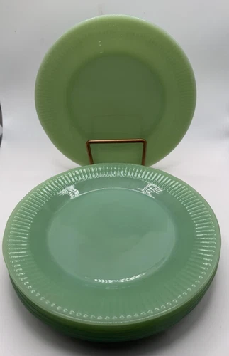 6 Vintage 1940's Fire King Glass Jadeite Jane Ray Ribbed Salad/Desert Plates