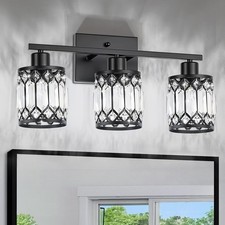 Crystal Modern Bathroom Light Fixtures, 3-Light Black Bathroom Vanity Wall Li...