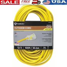 100ft Heavy Duty Extension Cord 15A SJTW Outdoor Electrical Power Supply New