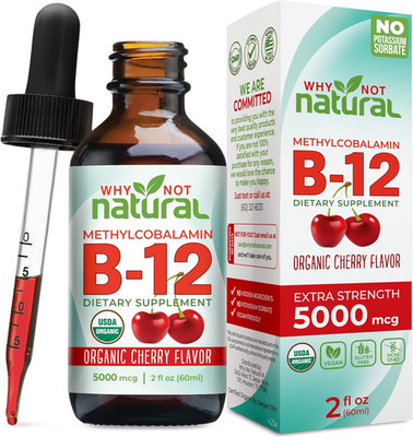 Organic Vitamin B12 Liquid - Sublingual Extra Strength 60 X 5000 Mcg Methylcobal