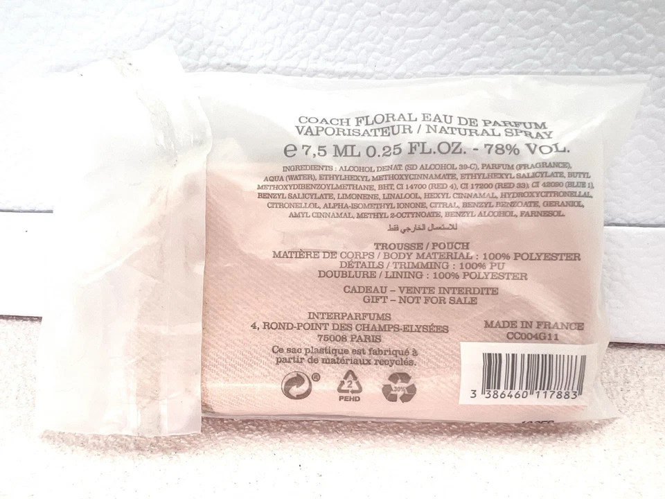 Spray de viaje Coach Floral EDP .25 oz, 7,5 ml con bolsa de cremallera tejida rosa y dorada Foto 4 de 4