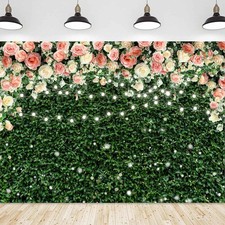 7x5ft Flower Wall Spring Pink Rose Green Leaves Photography Photo Backdrop