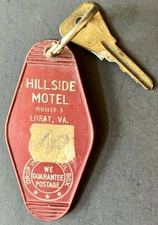 Vintage Room Key & Fob Hillside Motel Route 1 Luray VA Caverns Roadside America