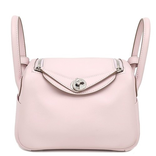 HERMES Shoulder Bag Lindy Mini 20 Verso Vaux Swift mauve pale x gold Silv