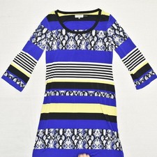Calvin Klein Women's Shift Dress Striped Long Sleeve Polyester Blue Size M