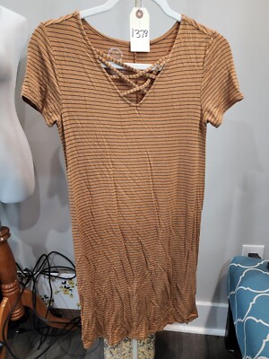 Maurices 24/7 Short Sleeve yellow-brown with black sripes dress Size XS