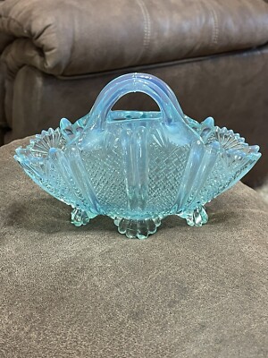Thomas Davidson Blue Opalescent Pearline Glass Richelieu Posy Basket 1888
