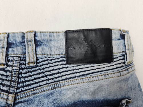 Marc Ecko Jeans Mens 32x30 Moto Distressed Destroyed Light Wash Zipper Cut & Sew - Picture 5 of 12