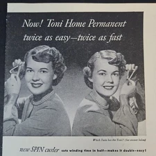 1949 Toni Spin Curlers Home Permanent Vintage Print Ad Twin Smiling Ladies