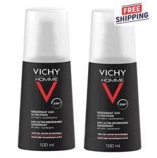2 PACK -  Vichy Homme Ultra Refreshing 24Hour Deodorant Spray 100ml