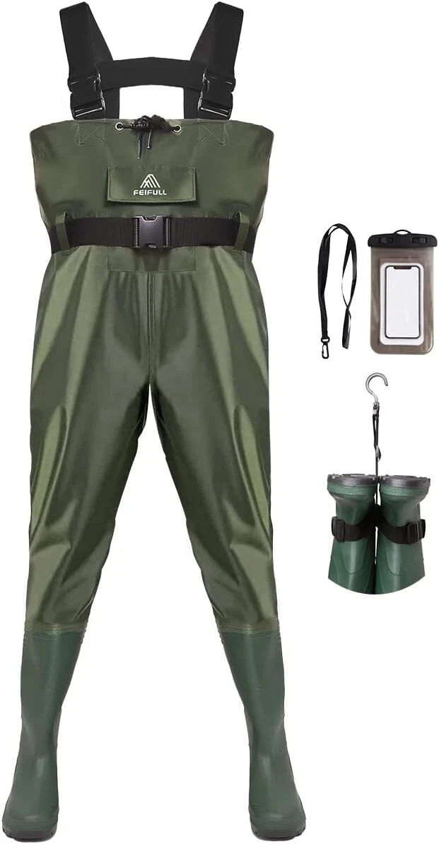 Feifull chest waders with boots, Color Green waterproof Boot Size 9