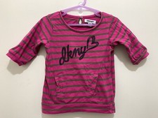Cute Baby Girls Designer DKNY Pink Kharki Striped 3/4 Sleeve Top 24m