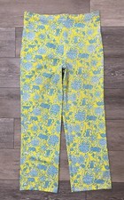 Vtg 70  s Lilly Pulitzer Yellow Green Cat Print Elastic Waist Polyester Pants 34  