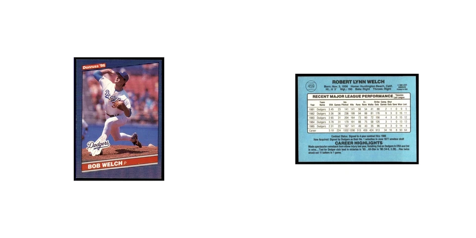 1986 Donruss Bob Welch Dodgers #459 - Image 3 of 3