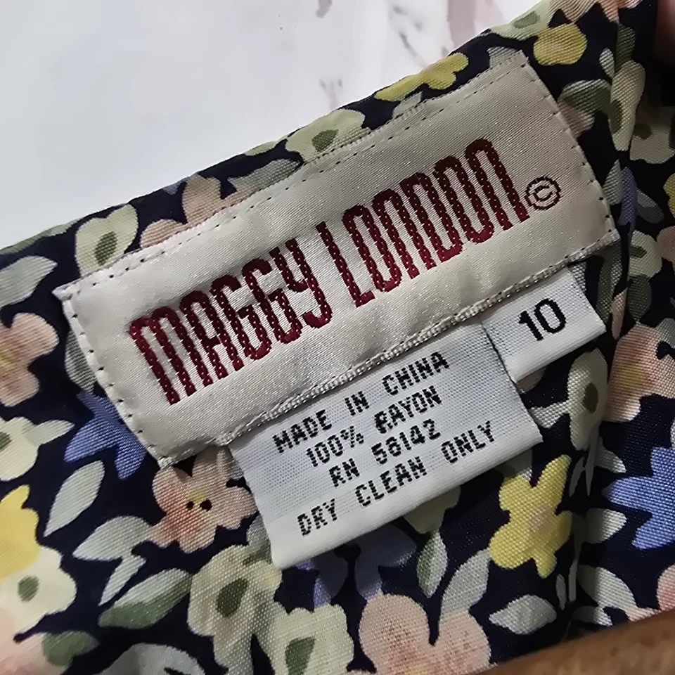 Vintage Dress Womens Large 90s Blue Pink Cottagecore Ditzy Midi Maxi Long  - Image 3 of 4