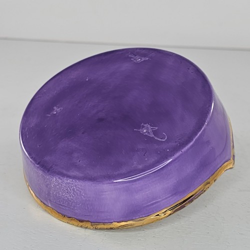 Lila Keramik Krone Form Schmuck Schale Gold Akzente Unikat Deko Schale - Bild 5 von 8