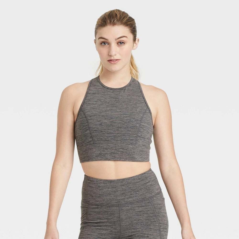 Women s Cozy Spacedye Longline Sports Bra JoyLab Charcoal Gray