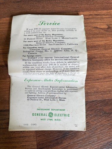 Vintage 1940s General Electric Light Exposure Meter DW-68 USA Case & Manual - Bild 8 von 9