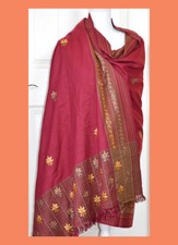 Hand loomed Wool Blend Shawl Wrap Burgundy Color from India 