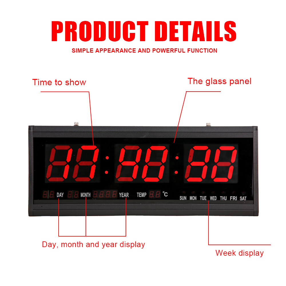 Large Jumbo LED Digital Clock Wall Desk Clock Display With Calendar