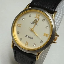 Vintage CITGO Quartz Watch Unisex Dual Tone Roman Leather Analog New Battery