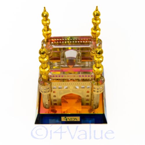 Char Minar Glass model with brass accents and 24K gold plated minarets - Picture 4 of 7