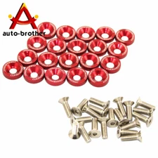 20 PC RED JDM BILLET ALUMINUM FENDER/BUMPER WASHER/BOLT ENGINE BAY DRESS UP KIT
