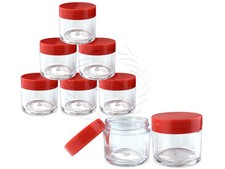 6 Pieces 30 Gram/30ml Plastic Clear Sample Jar Containers with Red Flat Lids