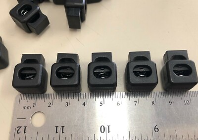 Square Block Plastic Spring Toggle Stoppers; 50 pieces - Black
