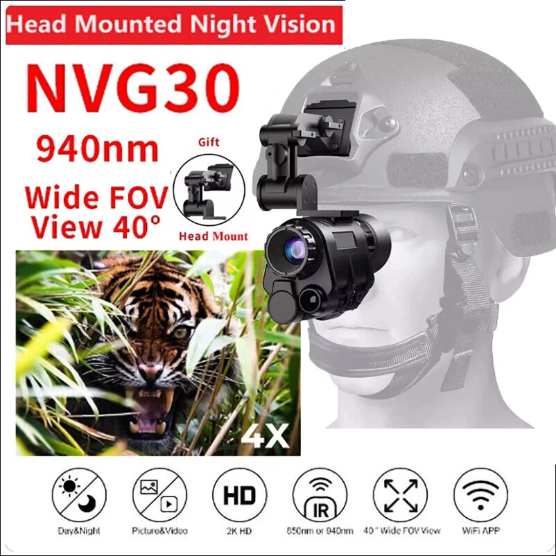NVG30 Helmet Night Vision Monocular Wide View 40° 940nm IR WIFI Digital Starligh - Image 3 of 4