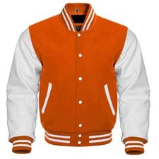 Premium Quality XL' Varsity Golden Wool & Genuine White Cowhide Leather Sleeves