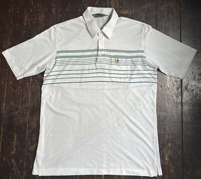 VTG 90s White Cotton LYLE & SCOTT Striped Green Label EAGLE Polo TEE 42” Chest - Image 1 of 4