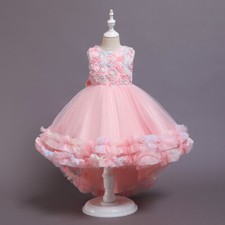 Girl Colorful Flower Tutu Dress Tulle Trailing Dress Floor Length Sweet Gown Zip
