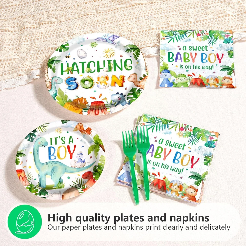 96 piezas platos y servilletas de dinosaurio decoraciones de baby shower acuarela dinosaurio di Foto 2 de 4