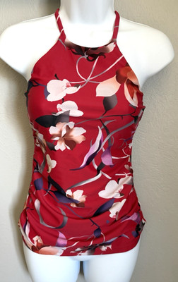 Hapari Swim Top Womens Size Small Red Floral Print Adjustable Straps No Pads