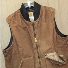 Carhartt V02 DKB Arctic Quilt Lined Duck Vest Mens XL Tall Brown Distressed Vtg