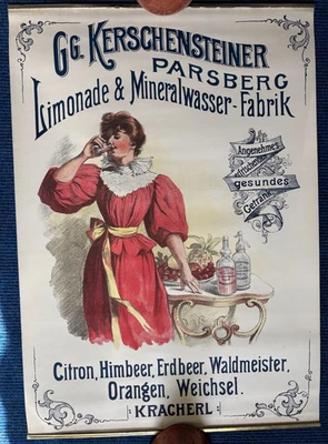 Werbeplakat; G. Kerschensteiner / Parsberg; Limonade; Mineralwasser; Jugendstil - Bild 1 von 4